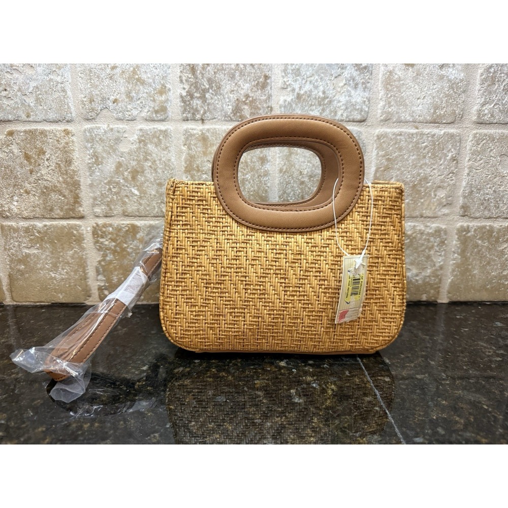 NEW Fossil Raffia Mini Purse Crossbody Bag Tapestry Palm Trees Lining Handbag